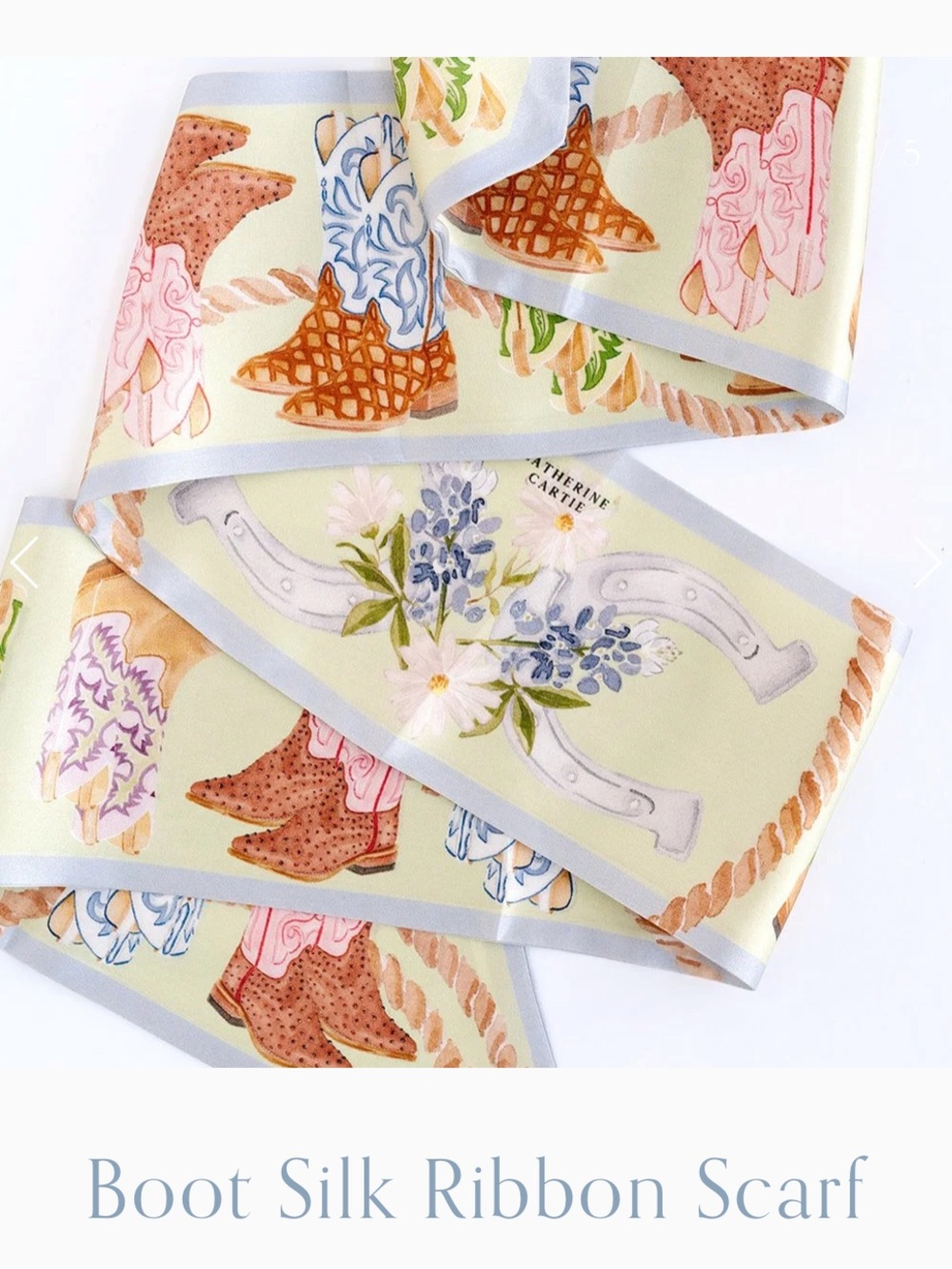 Catherine Cartie Boot Silk Ribbon Scarf in Pastel Yellow